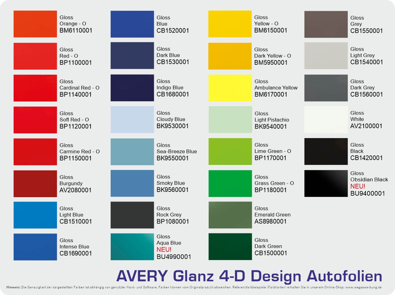 Autofolie Avery Gloss Glanz Alle Avery-Design-Autofolien-Supreme Wrapping-Film--Gloss-Glanz