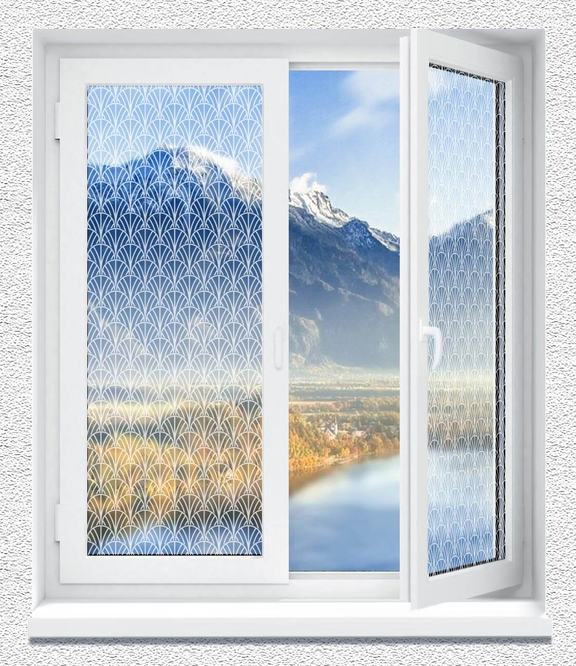 Sichtschutzfolie Mattglaseffekt im Vintage-Style, Jugendstil Fächer Ornament