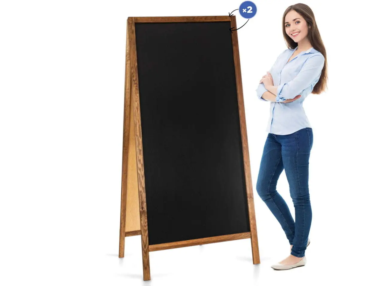 Kundenstopper Holz Braun mit Kreidetafel 176