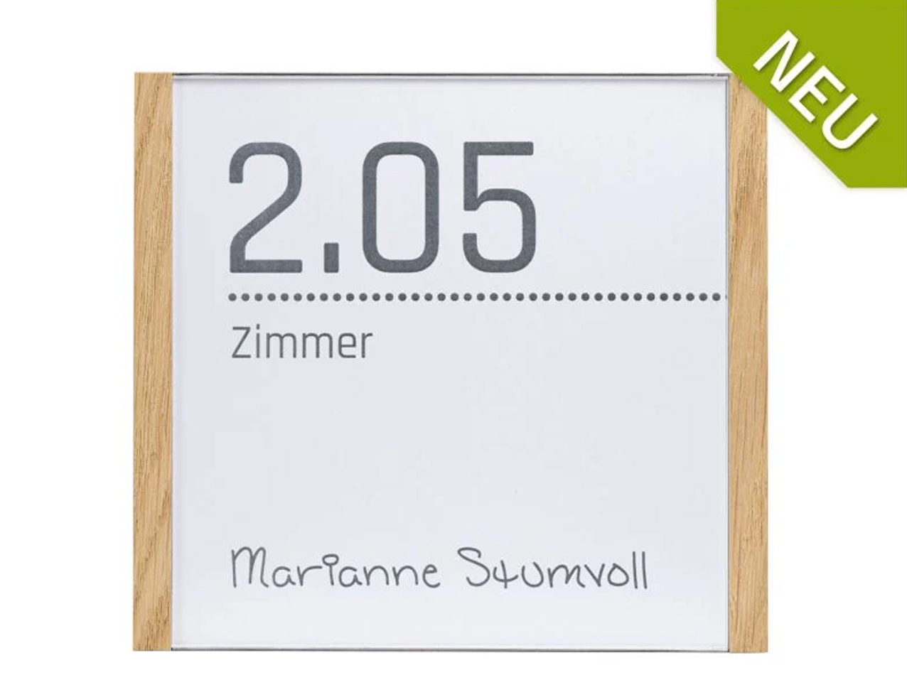 Tuerschild-Holz-Eiche-Edelstahl-Acrylglas-Kombischild