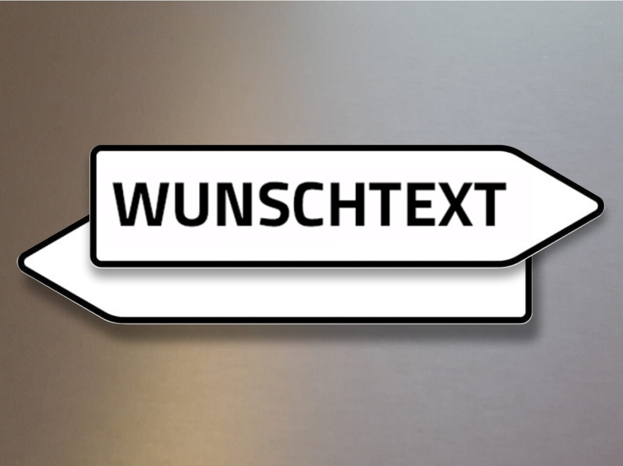 Verkehrsschild-Pfeilwegweiser-Wunschtext-schwarzer-Rand-beidseitig