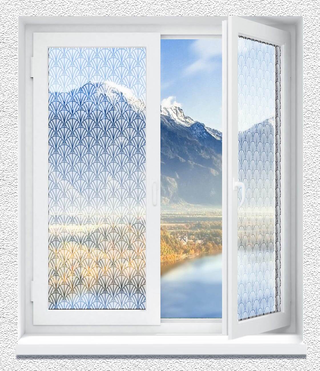 Sichtschutzfolie Mattglaseffekt im Vintage-Style, Jugendstil Fächer Ornament