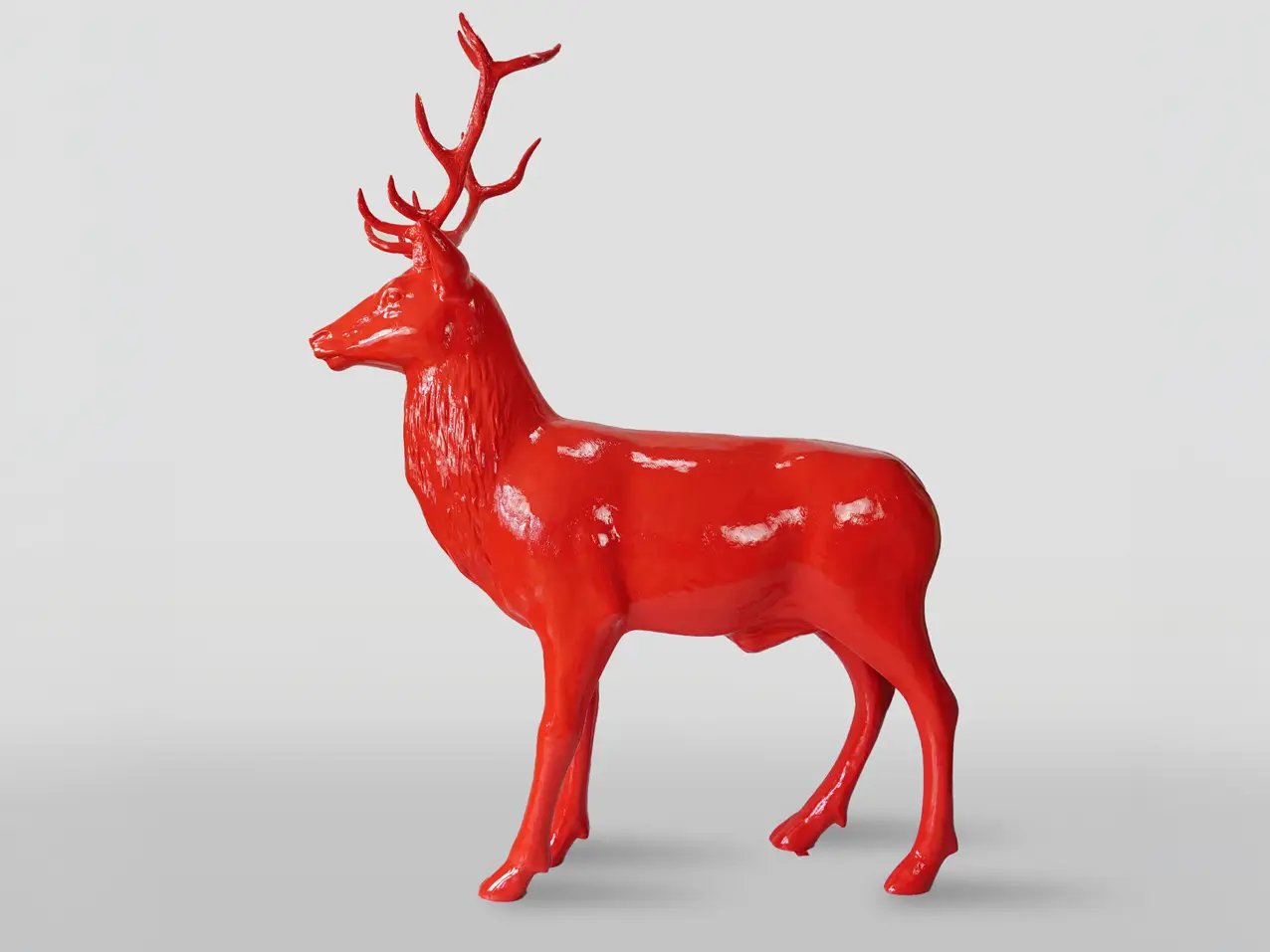3D-XXL-lebensechte-Tierfigur-Waldtier-Hirsch-185x220x90cm-rot
