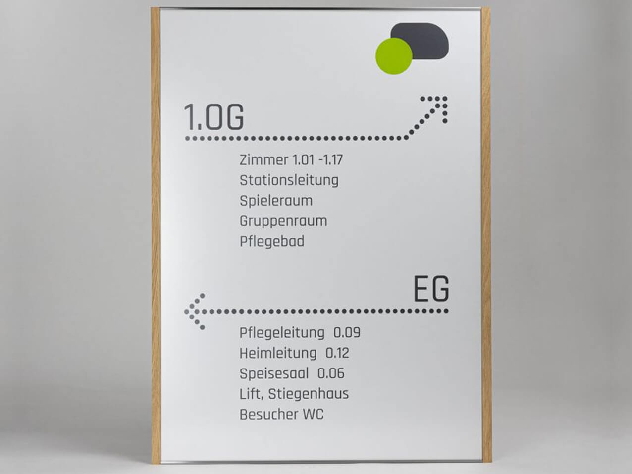 Wandschild-Eichenholz-Chromstahl-geschliffen-Schildersystem