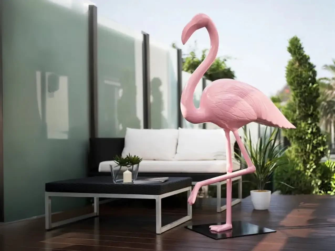 XXL-3D-Tierfigur-Skulptur-Flamingo-Terrasse-Biergarten-155cm