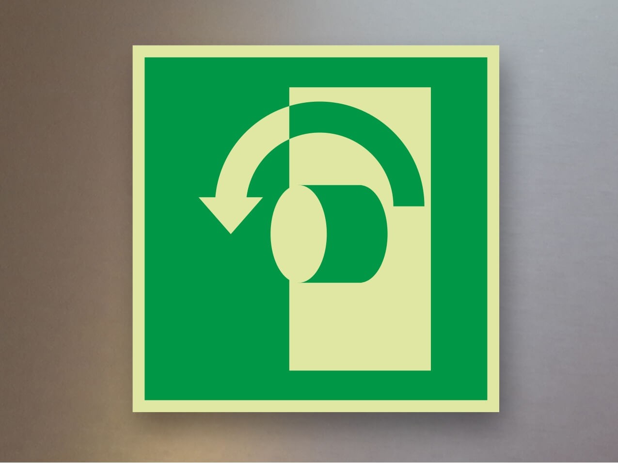 Rettungszeichen Öffnung durch Linksdrehung E018 Alu Rettungszeichen Öffnung durch Linksdrehung E018 Alu