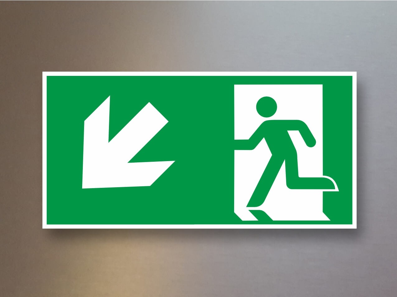 Rettungszeichen Rettungsweg links unten E001-LU-45° PVC Rettungszeichen Rettungsweg links unten E001-LU-45° PVC