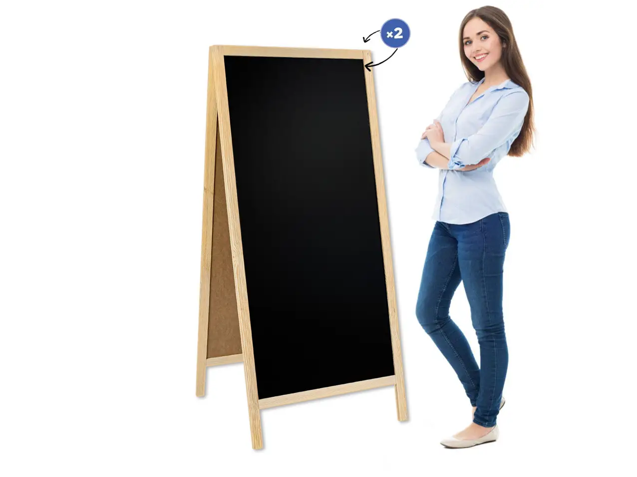 Kundenstopper Holz Natur mit Kreidetafel 170