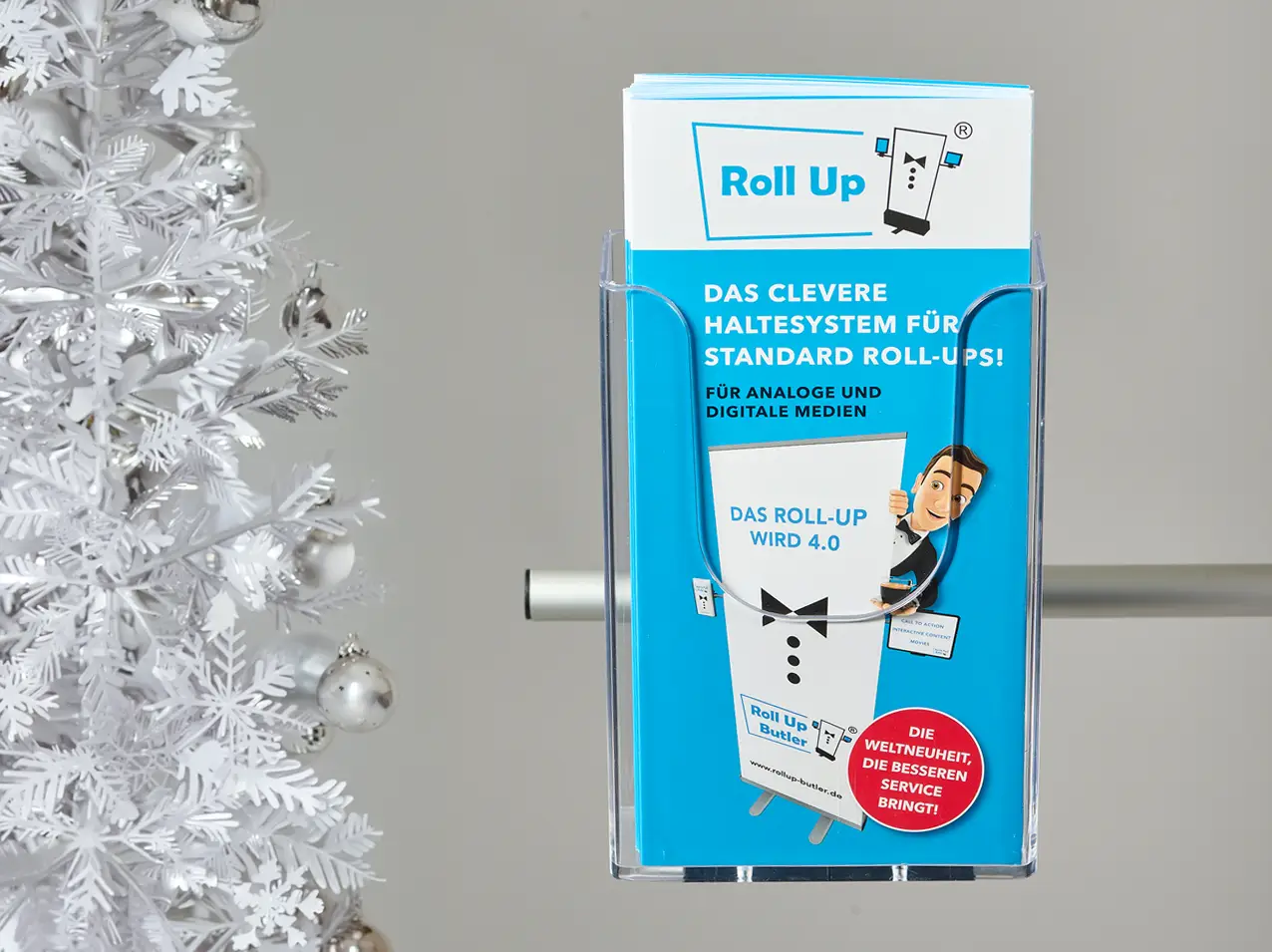 Roll-up-Displayhalterung-Acrylboxhalter-DIN-lang-Flyer