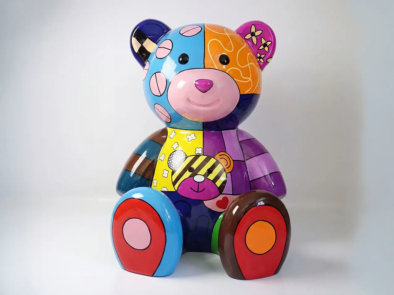 Grosser-sitzender-Teddybaer-Dekorationsfigur-Handbemalung-120cm