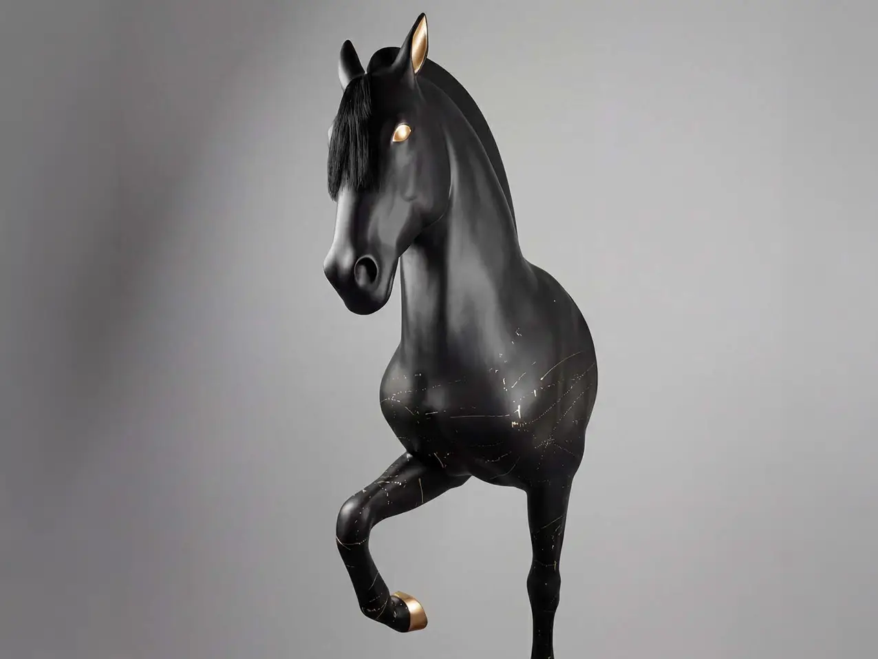 3D-XXL-Pferdefigur-Bueste-Marmor-schwarzes-Pferd
