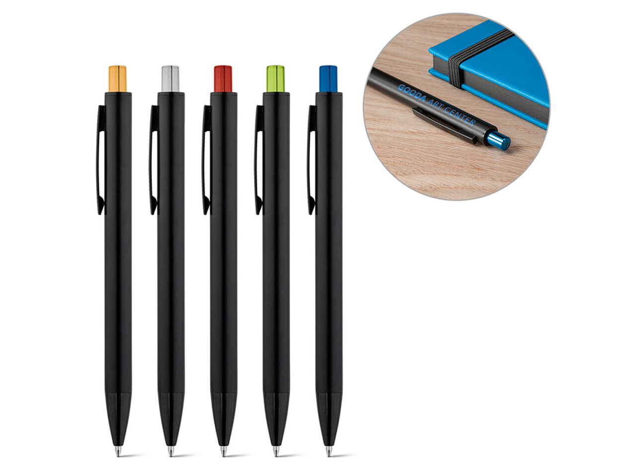 Kugelschreiber-Alu-Soft-schwarzmatt-5-Chromfarben-Set