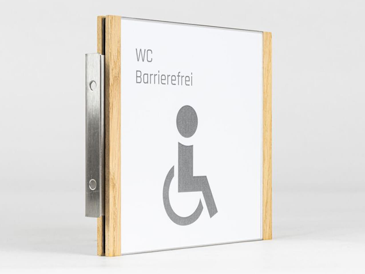 Fahnenschild-Holz-Wood-Edelstahl-Acrylglas-Papiereinleger