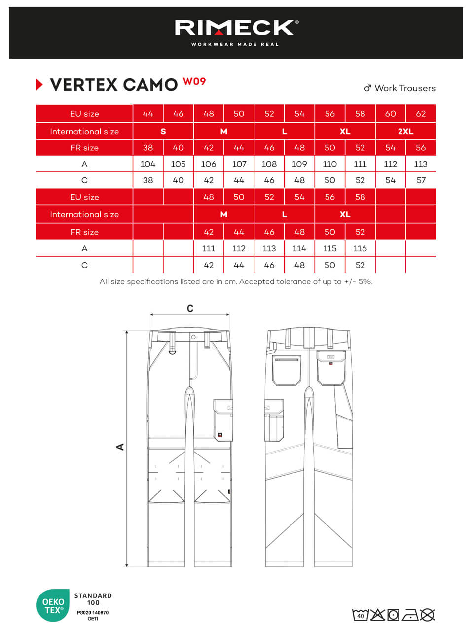 Arbeitshose-Herren-Camouflage-Blau-Schwarz-Masstabelle