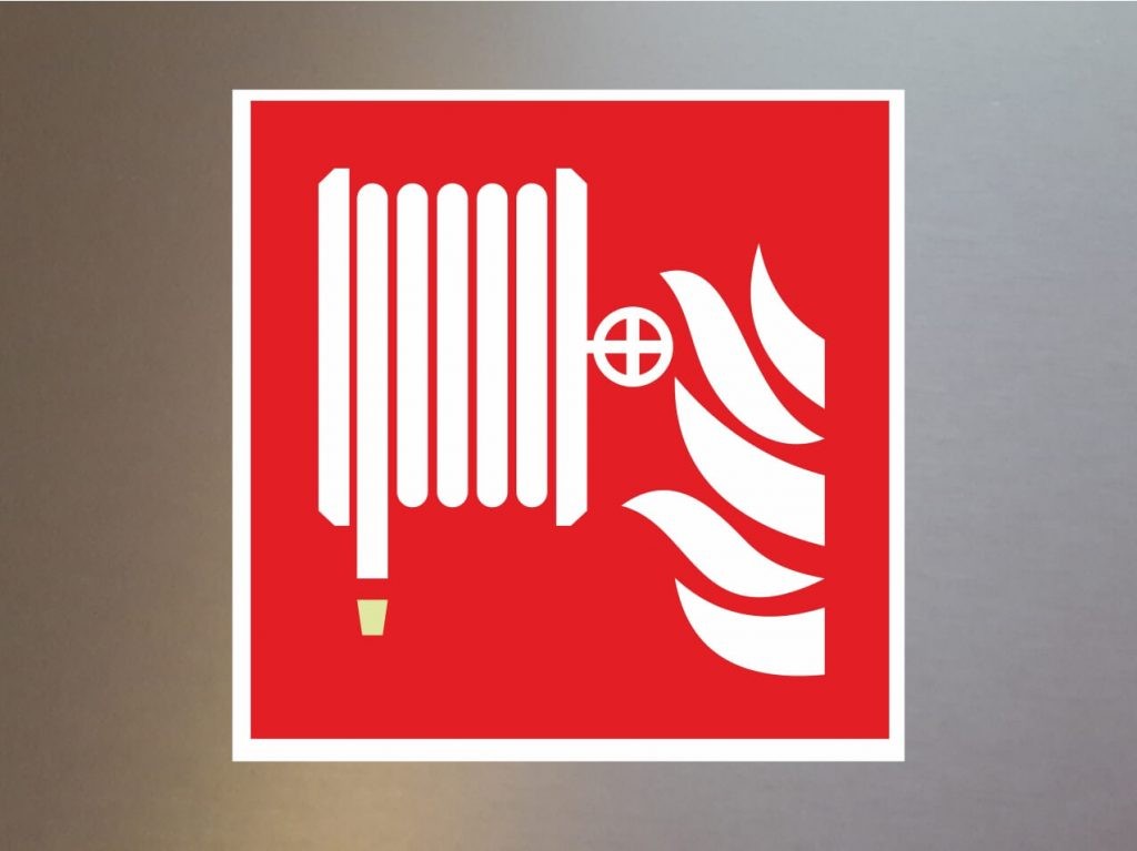 Brandschutzzeichen Löschschlauch weiß F002 Brandschutzzeichen Löschschlauch weiß F002