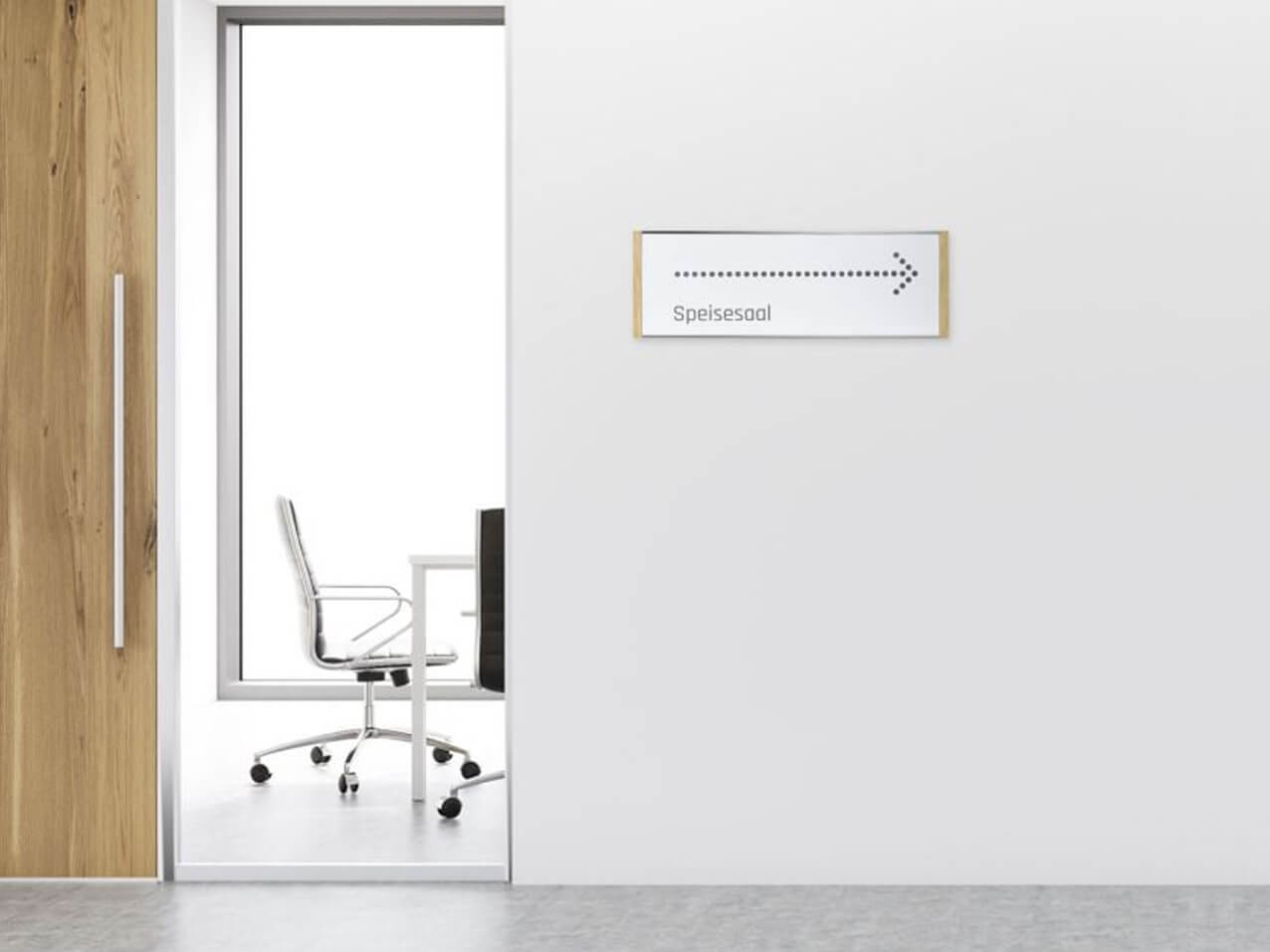 Wegweiser-Wandschild-Holz-Eiche-Edelstahl-elegant