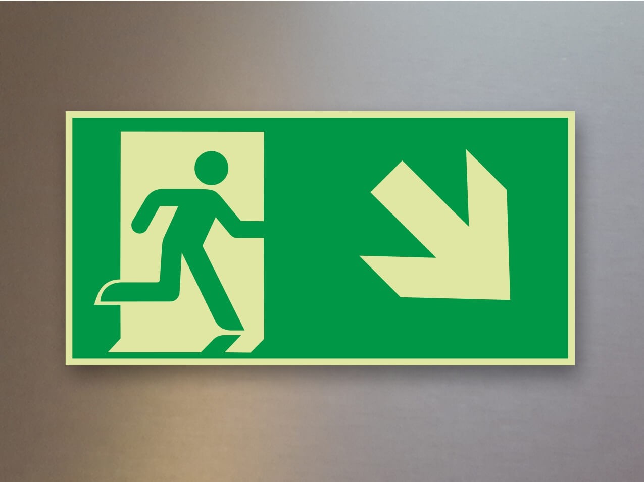 Rettungszeichen Rettungsweg Pfeil rechts unten E002-RU-45° Alu Rettungszeichen Rettungsweg Pfeil rechts unten E002-RU-45° Alu