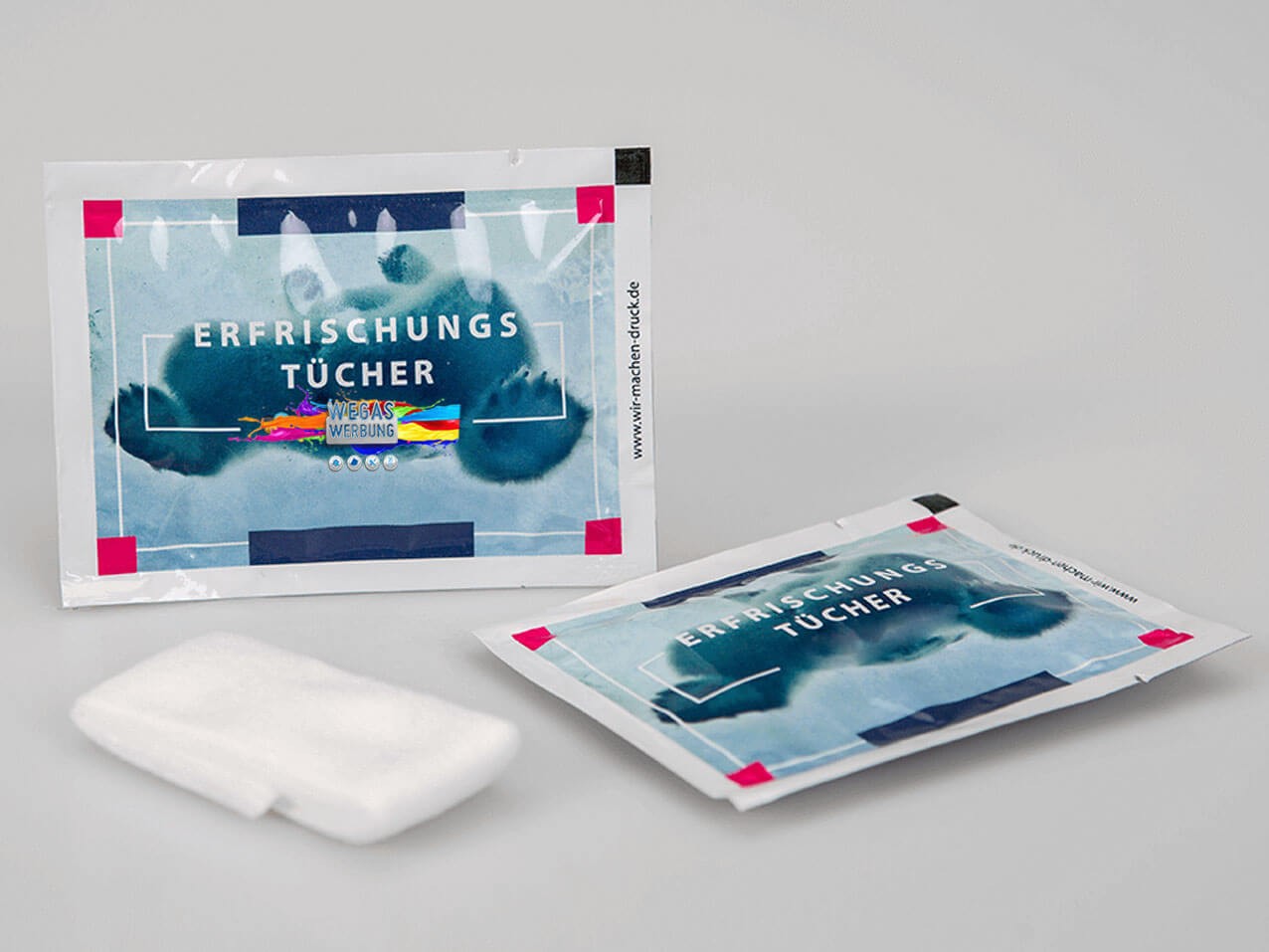 Erfrischungstuch feucht, 14 x 7 cm bedruckt Erfrischungstuch feucht, 14 x 7 cm bedruckt
