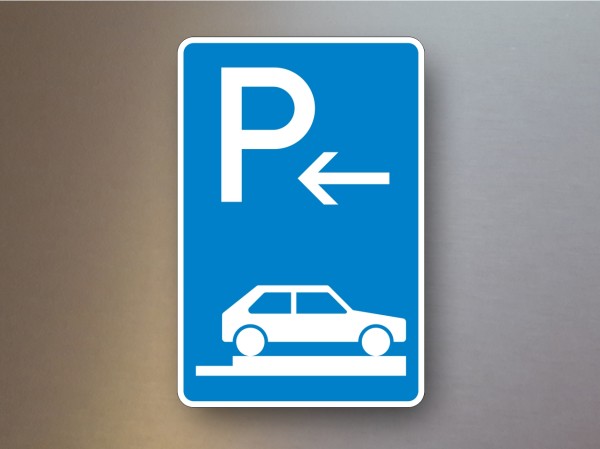 Parkplatzschilder Parken auf Gehwegen ganz quer zur Fahrtrichtung rechts Anfang 315-86