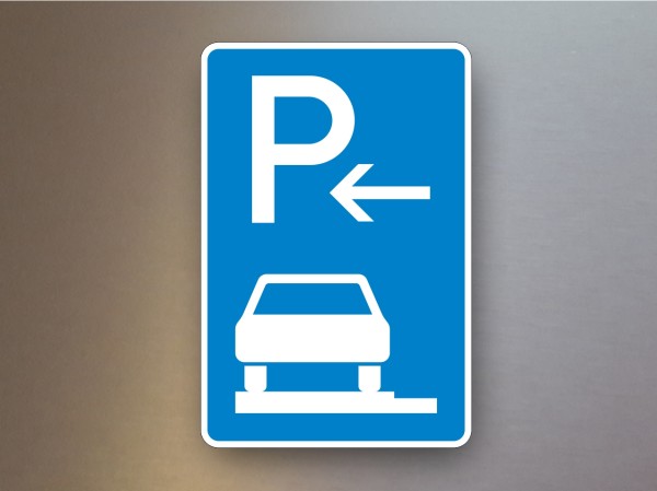 Parkplatzschilder Parken auf Gehwegen ganz in Fahrtrichtung links Ende 315-62