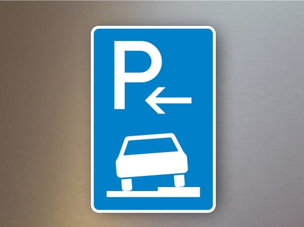 Parkplatzschilder Parken auf Gehwegen halb in Fahrtrichtung rechts Anfang 315-56