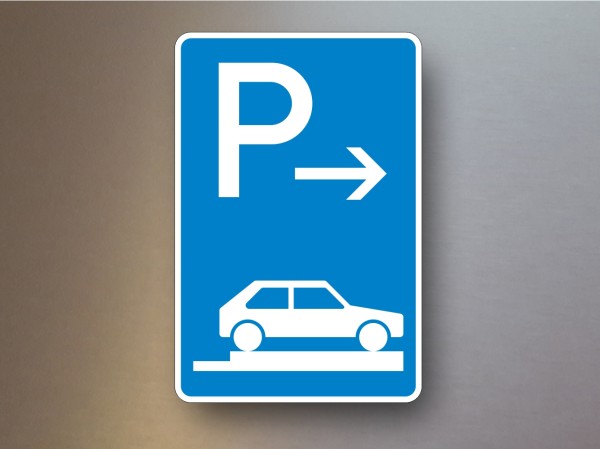 Parkplatzschilder Parken auf Gehwegen ganz quer zur Fahrtrichtung rechts Ende 315-87