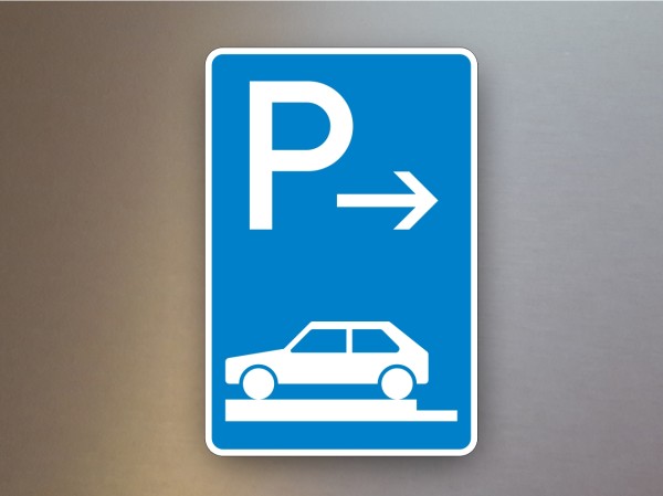 Parkplatzschilder Parken auf Gehwegen ganz quer zur Fahrtrichtung links Anfang 315-81