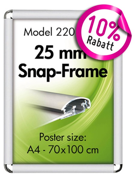 Klapprahmen 25 mm 10% Rabatt - Alu Snap Frame Runde Chrom Ecken 220