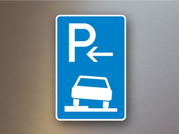 Parkplatzschilder Parken auf Gehwegen halb in Fahrtrichtung links Ende 315-52