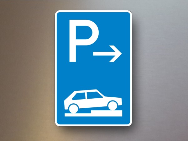 Parkplatzschilder Parken auf Gehwegen halb quer zur Fahrtrichtung rechts Ende 315-77