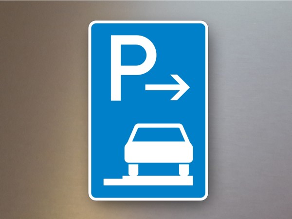 Parkplatzschilder Parken auf Gehwegen ganz in Fahrtrichtung rechts Ende 315-57