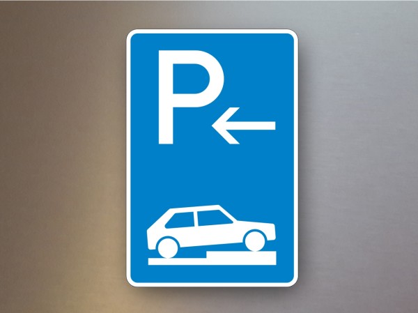 Parkplatzschilder Parken auf Gehwegen halb quer zur Fahrtrichtung rechts Anfang 315-76