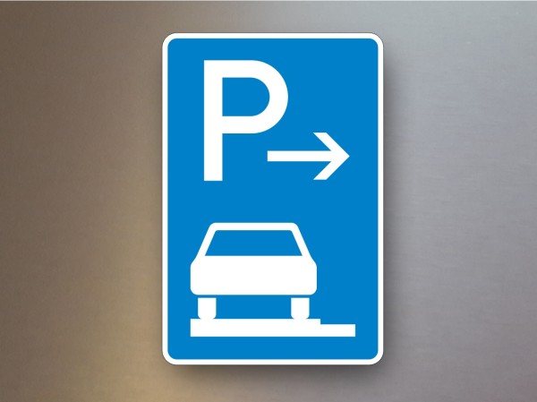 Parkplatzschilder Parken auf Gehwegen ganz in Fahrtrichtung links Anfang 315-61