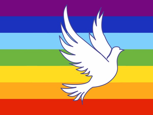 Flagge Regenbogenfahne Peace-Flagge mit Friedenstaube